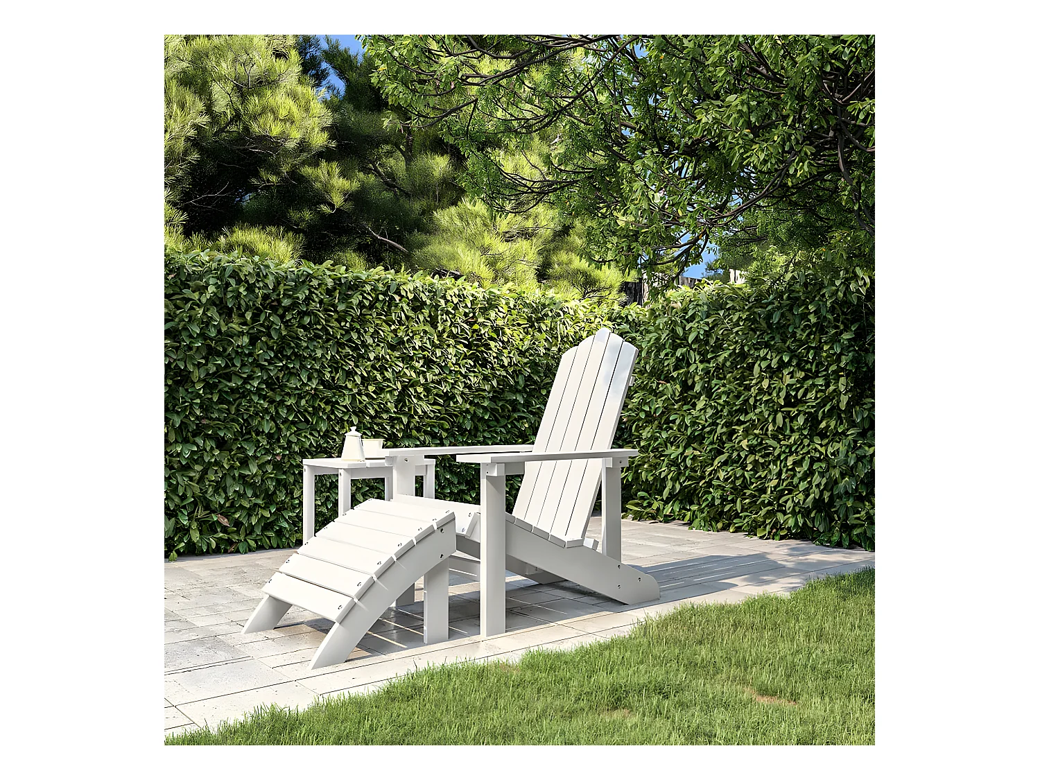 Silla de jardín Adirondack con reposapiés HDPE blanco ES41284