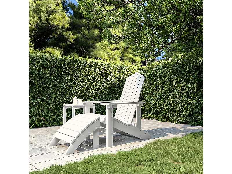Chaise de jardin Adirondack avec repose-pied PEHD Blanc SEF41824