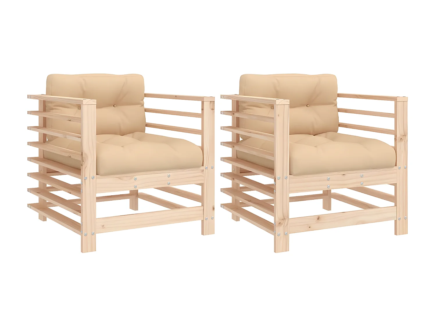 lot de 2 Chaises de jardin avec coussins bois de pin massif PWRS66625