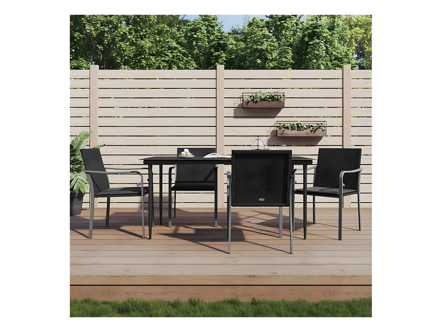 Chaises de jardin avec coussins lot de 4 noir 56x59x84 cm rotin SEF92571
