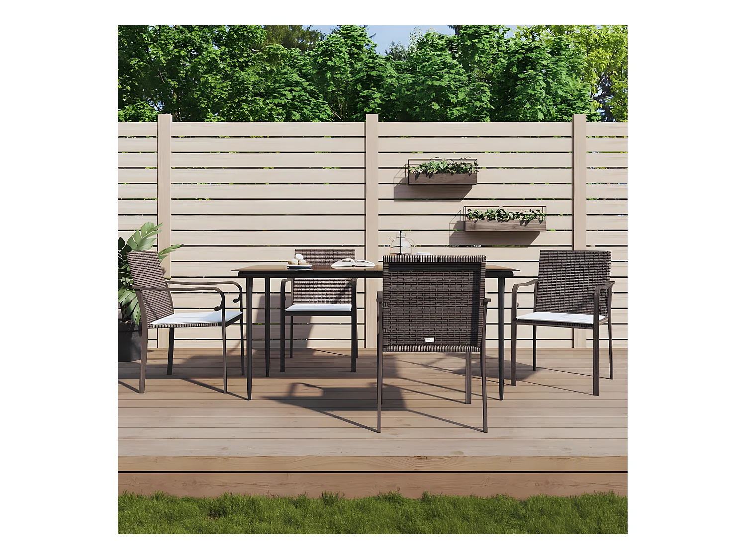 Chaises de jardin et coussins lot de 4 marron 56x59x84 cm rotin SEF27608