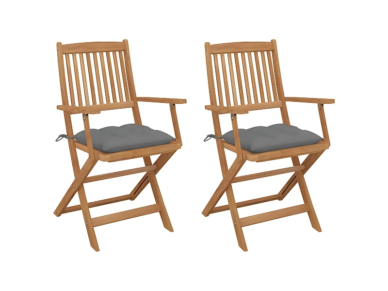 Chaises pliables de jardin 2 pcs avec coussins Bois d'acacia SEF64044