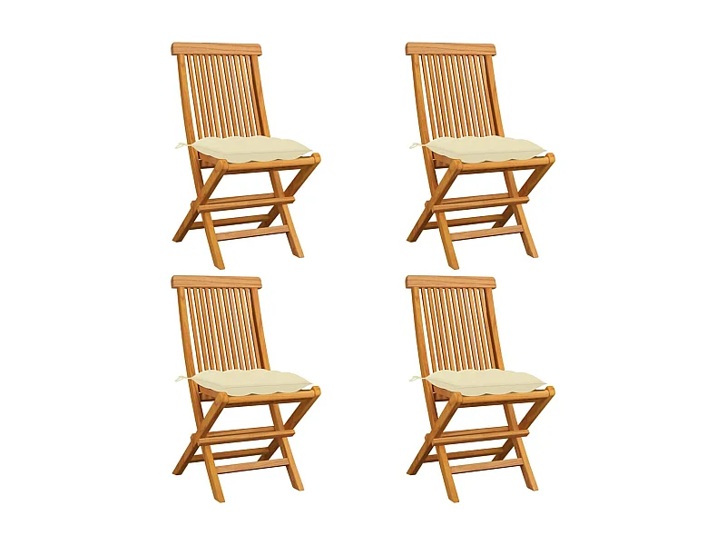 Chaises de jardin avec coussins blanc crème 4 pcs Teck massif SEF40244