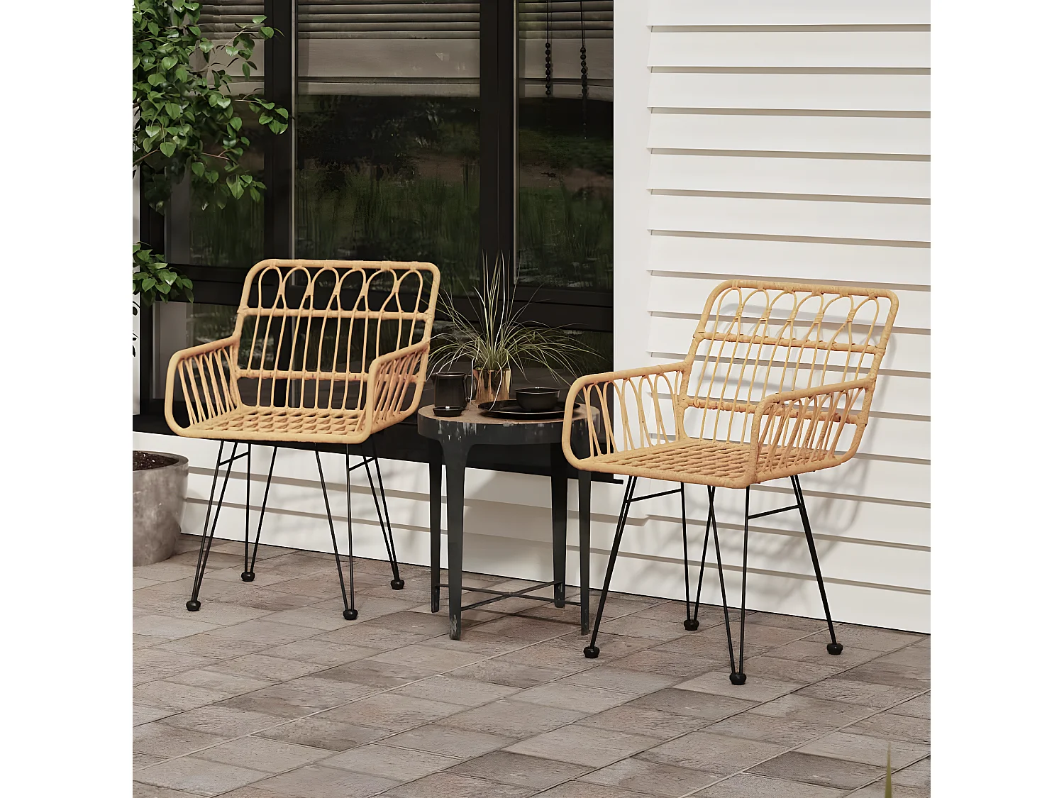 Chaises de jardin 2 pcs et accoudoir 56x64x80 cm Résine tressée SEF12182