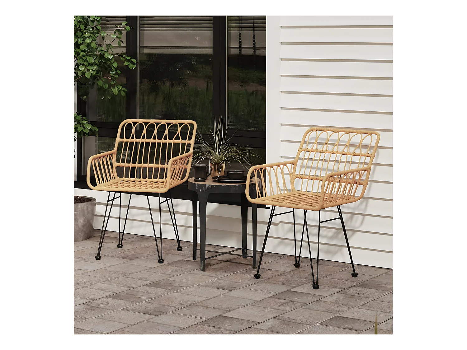 Chaises de jardin 2 pcs et accoudoir 56x64x80 cm Résine tressée SEF12182