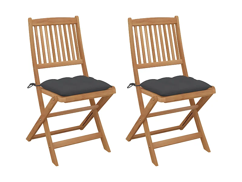 Chaises pliables de jardin 2 pcs avec coussins Bois d'acacia SEF28390