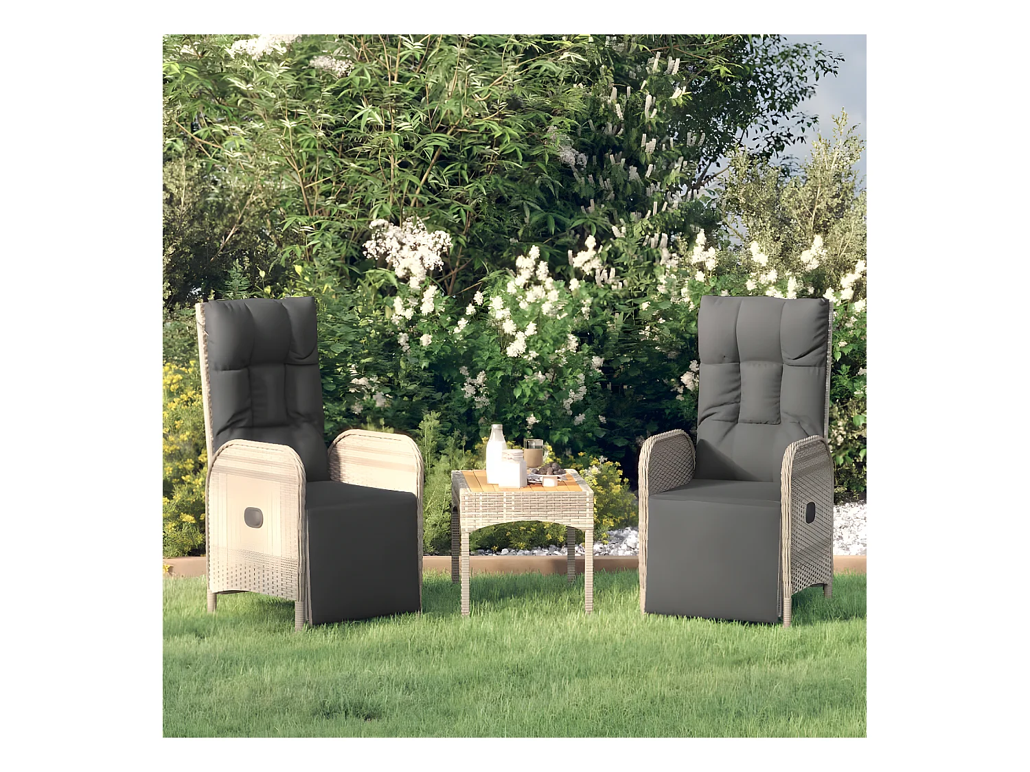 2 Stk.Garten-Relaxsessel | Fernsehsessel mit Kissen Poly Rattan Grau -gkd329991