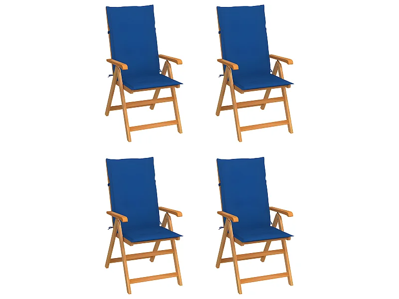 Chaises de jardin 4 pcs avec coussins bleu royal Bois de teck SEF78575