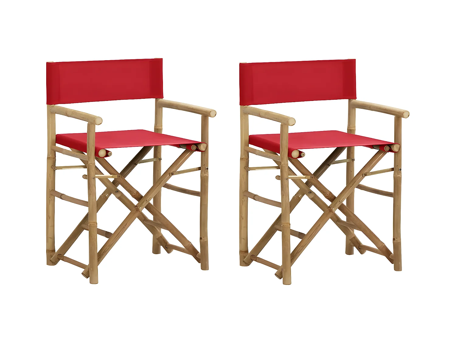 Chaises pliables de directeur 2 pcs Rouge Bambou et tissu SEF98698