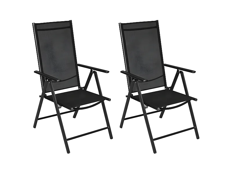 Chaises pliables de jardin 2 pcs Aluminium et textilène Noir SEF25221