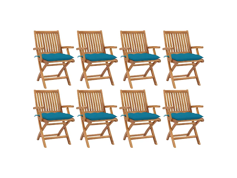 Chaises pliables de jardin avec coussins 8 pcs Teck solide SEF54617