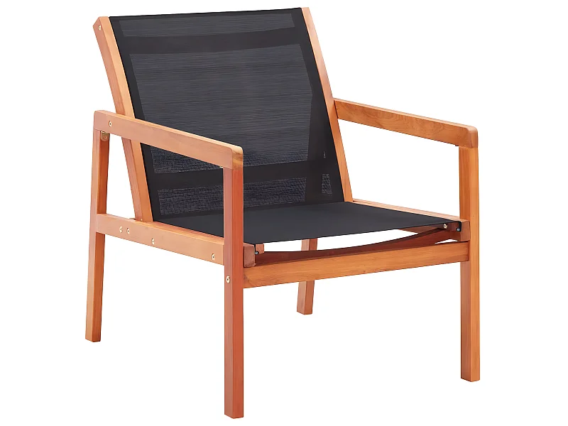 Chaise de jardin Noir Bois d'eucalyptus solide et textilène SEF75392