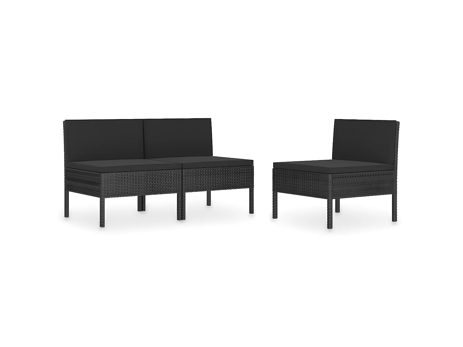 Chaises de jardin 3 pcs avec coussins Résine tressée Noir SEF61468