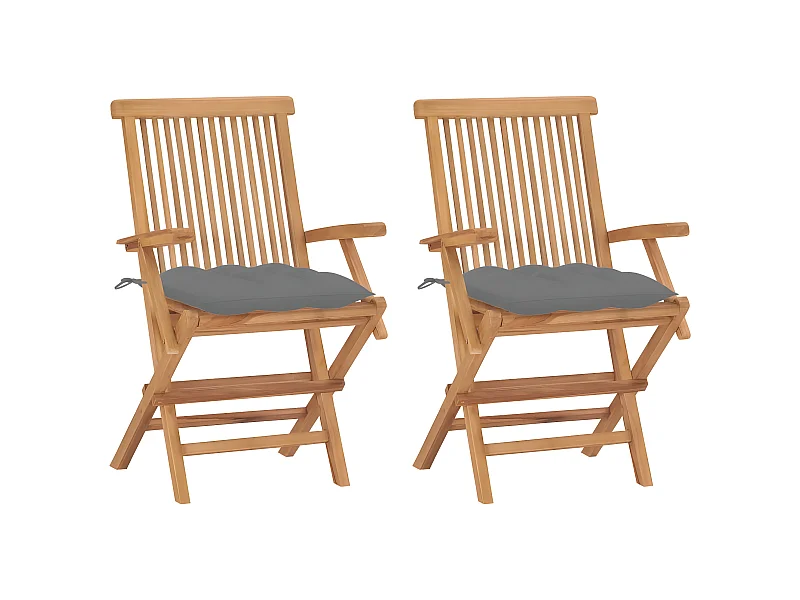 Chaises de jardin avec coussins gris 2 pcs Bois de teck massif SEF58017
