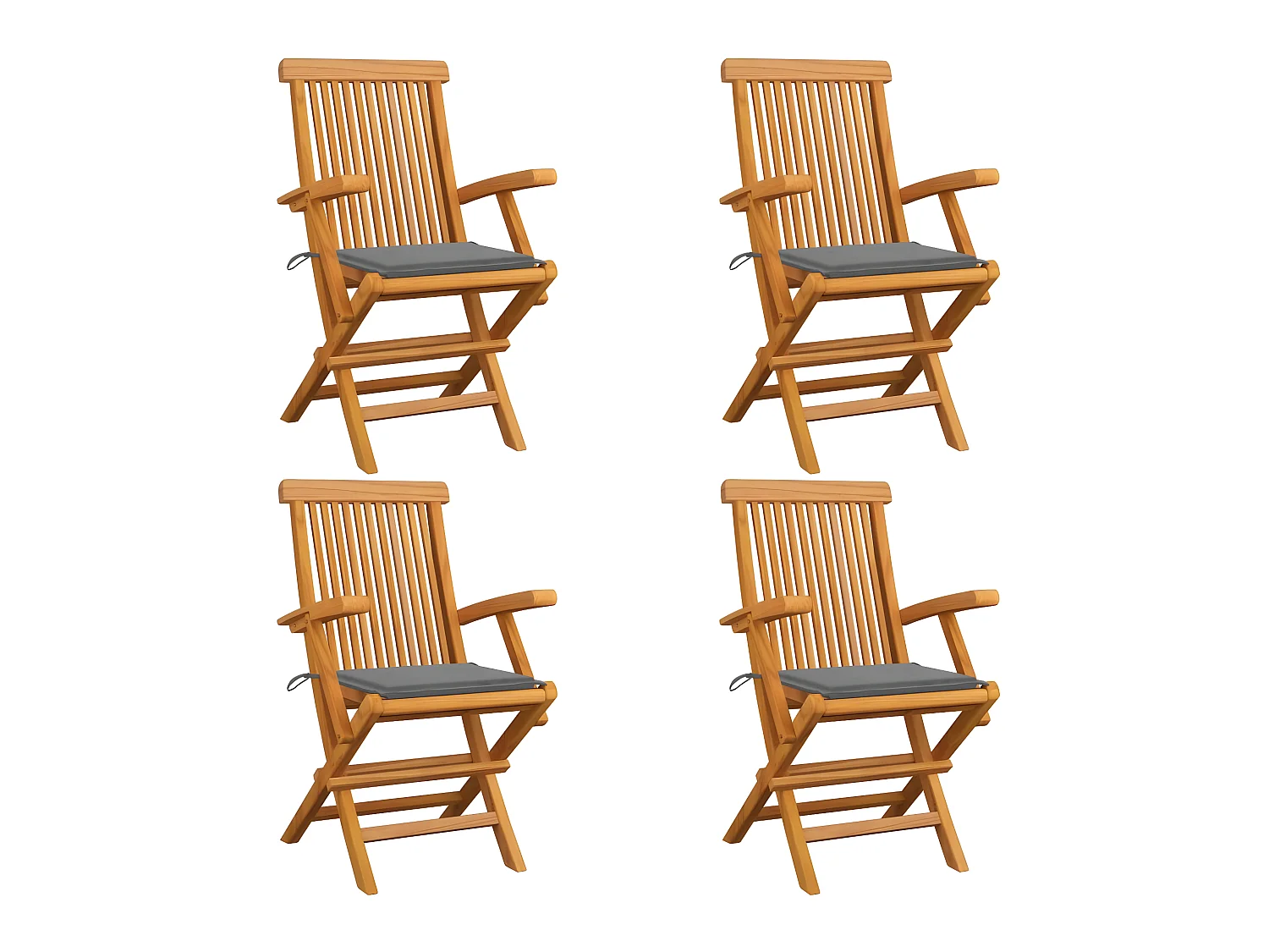 Chaises de jardin avec coussins gris 4 pcs Bois de teck massif SEF16534