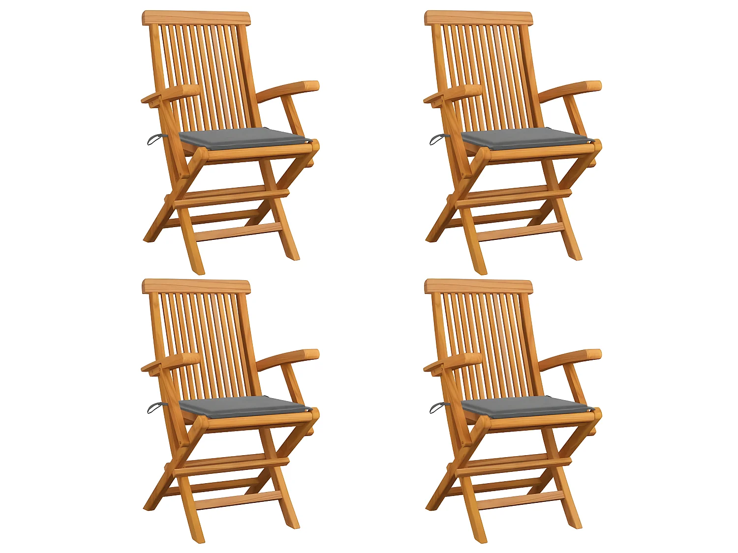 Chaises de jardin avec coussins gris 4 pcs Bois de teck massif SEF16534