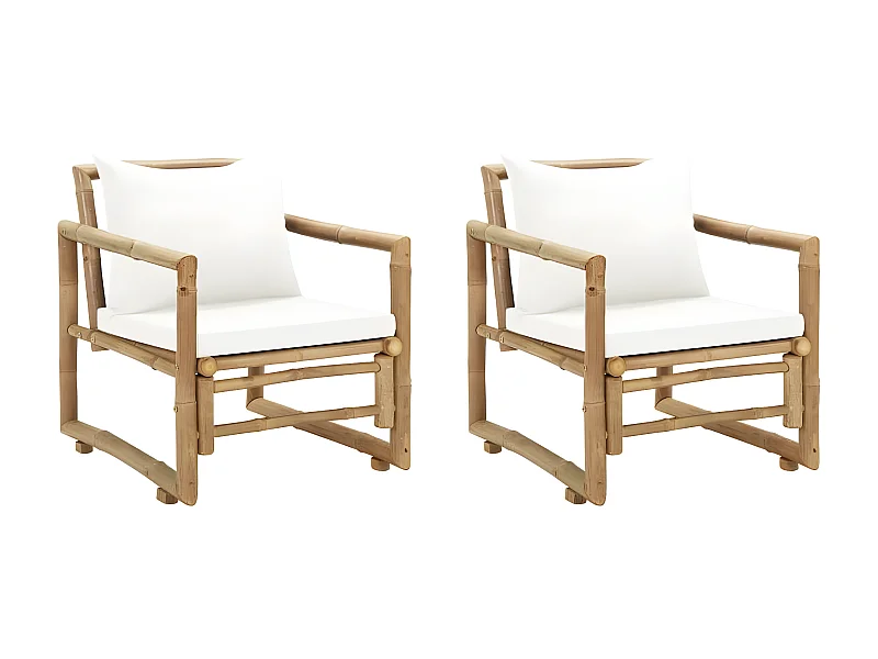 Chaises de jardin 2 pcs avec coussins et oreillers Bambou SEF78058