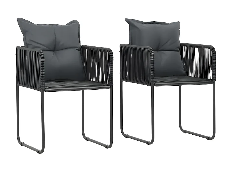 Cadeiras de exterior 2 pcs c/ almofadões vime PE preto PT337212