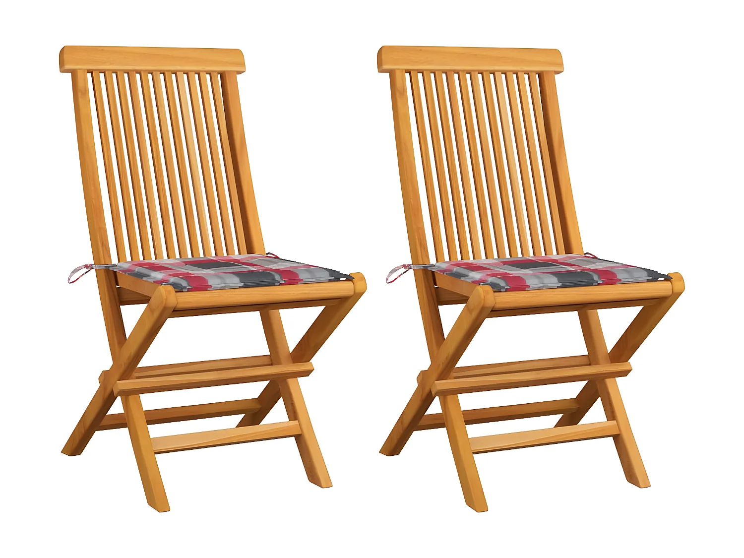 Sillas de jardín 2 uds madera teca con cojines a cuadros rojos ES95945