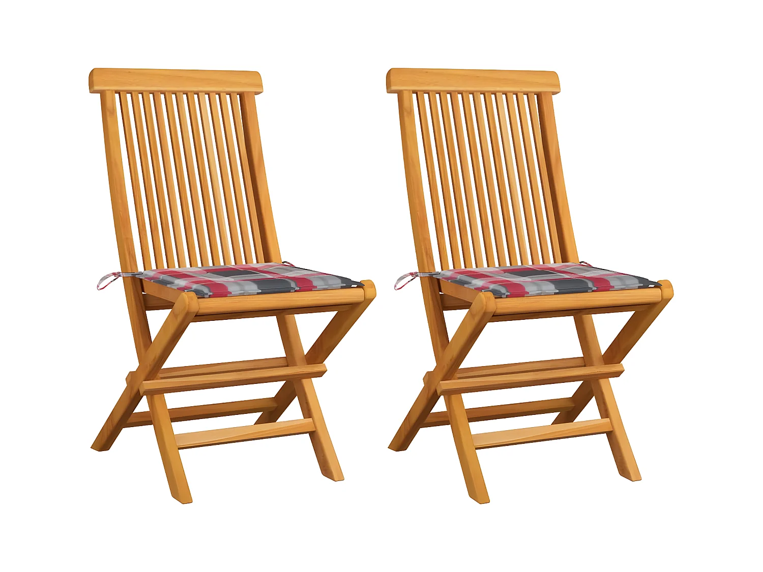 Chaises de jardin 2 pcs avec coussins à carreaux rouge Teck SEF43552