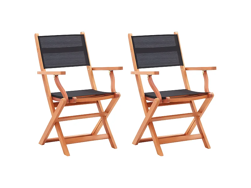 Chaises pliables de jardin 2 pcs Noir Eucalyptus et textilène SEF62786
