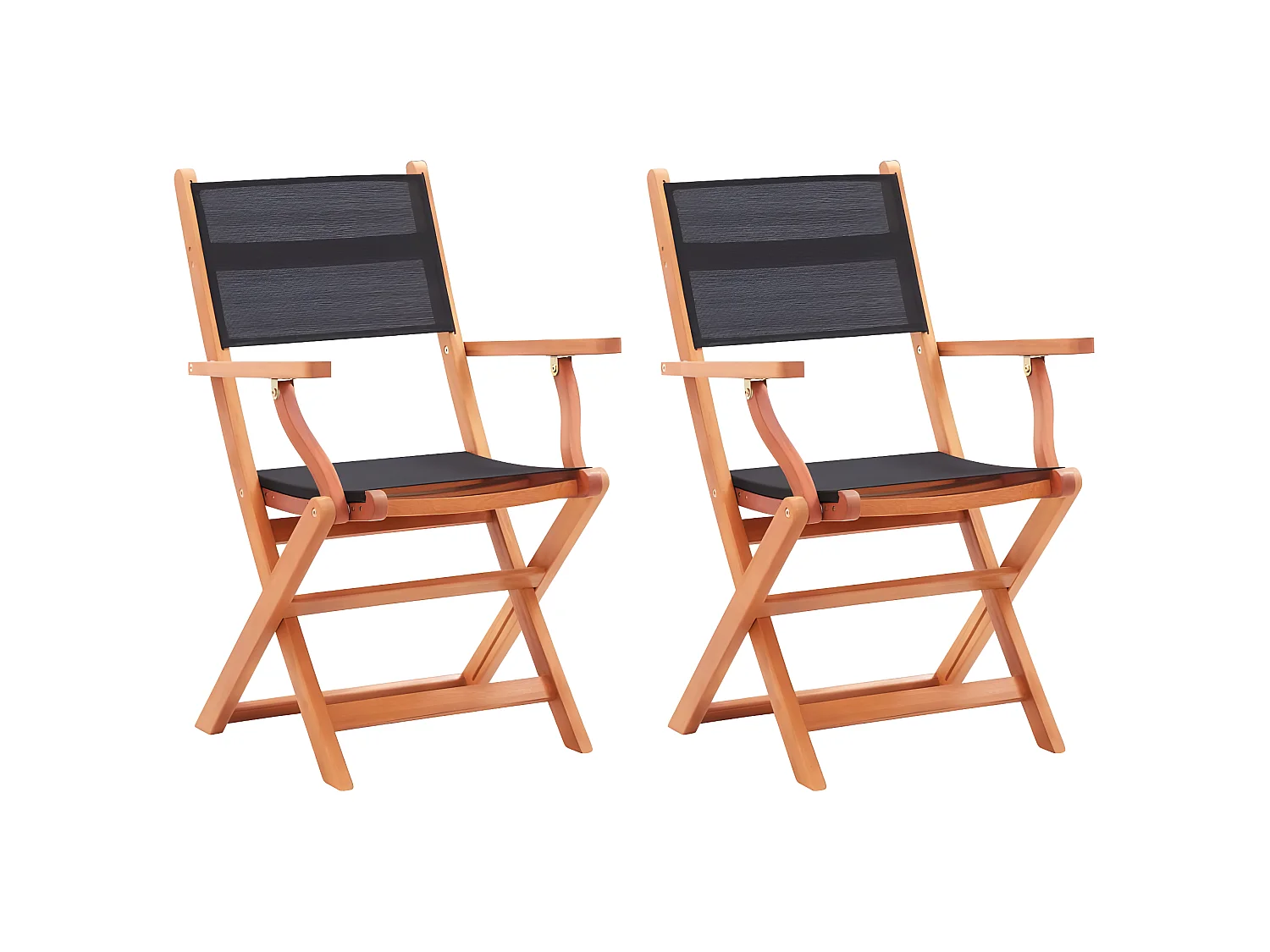 Chaises pliables de jardin 2 pcs Noir Eucalyptus et textilène SEF62786