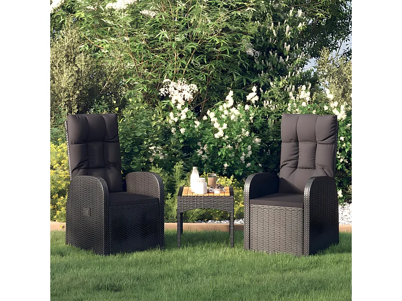 Chaise inclinable de jardin 2pc et coussins Résine tressée Noir SEF14277