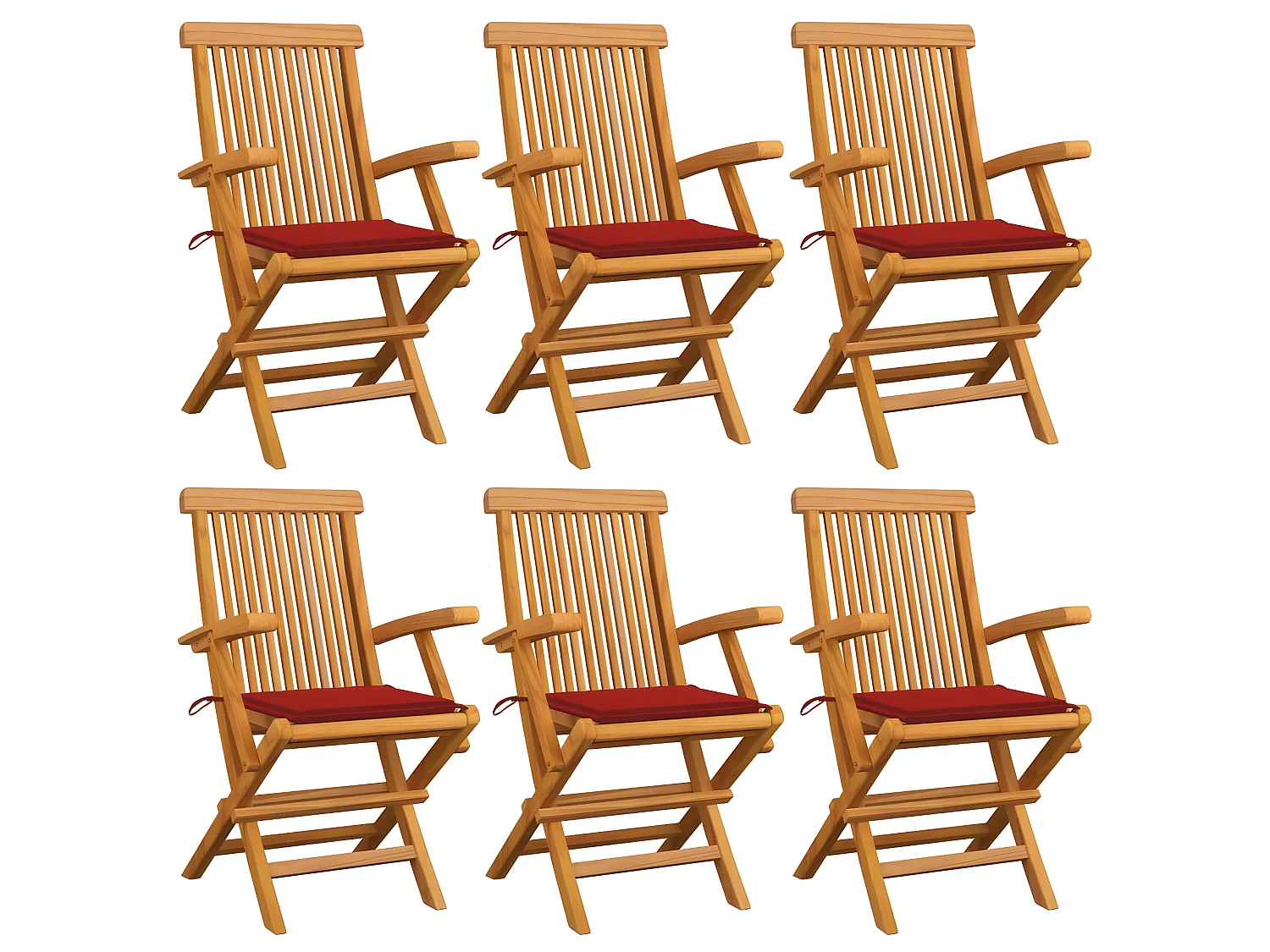 Chaises de jardin avec coussins rouge 6 pcs Bois de teck massif SEF38267
