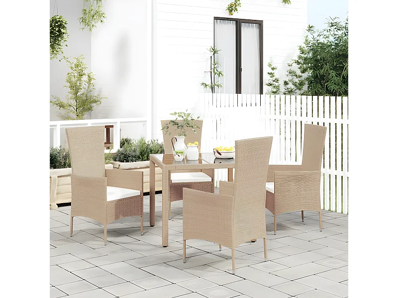 Tuinstoelen 4 st met kussens poly rattan beige NL32437