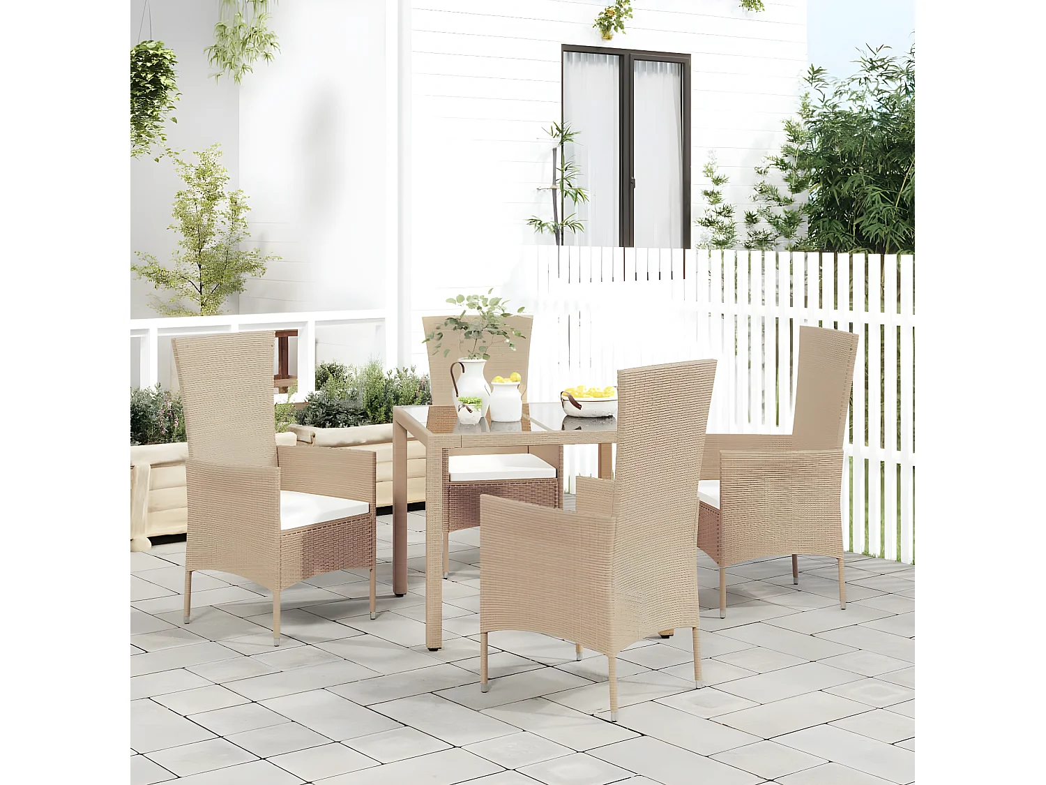 Tuinstoelen 4 st met kussens poly rattan beige NL32437