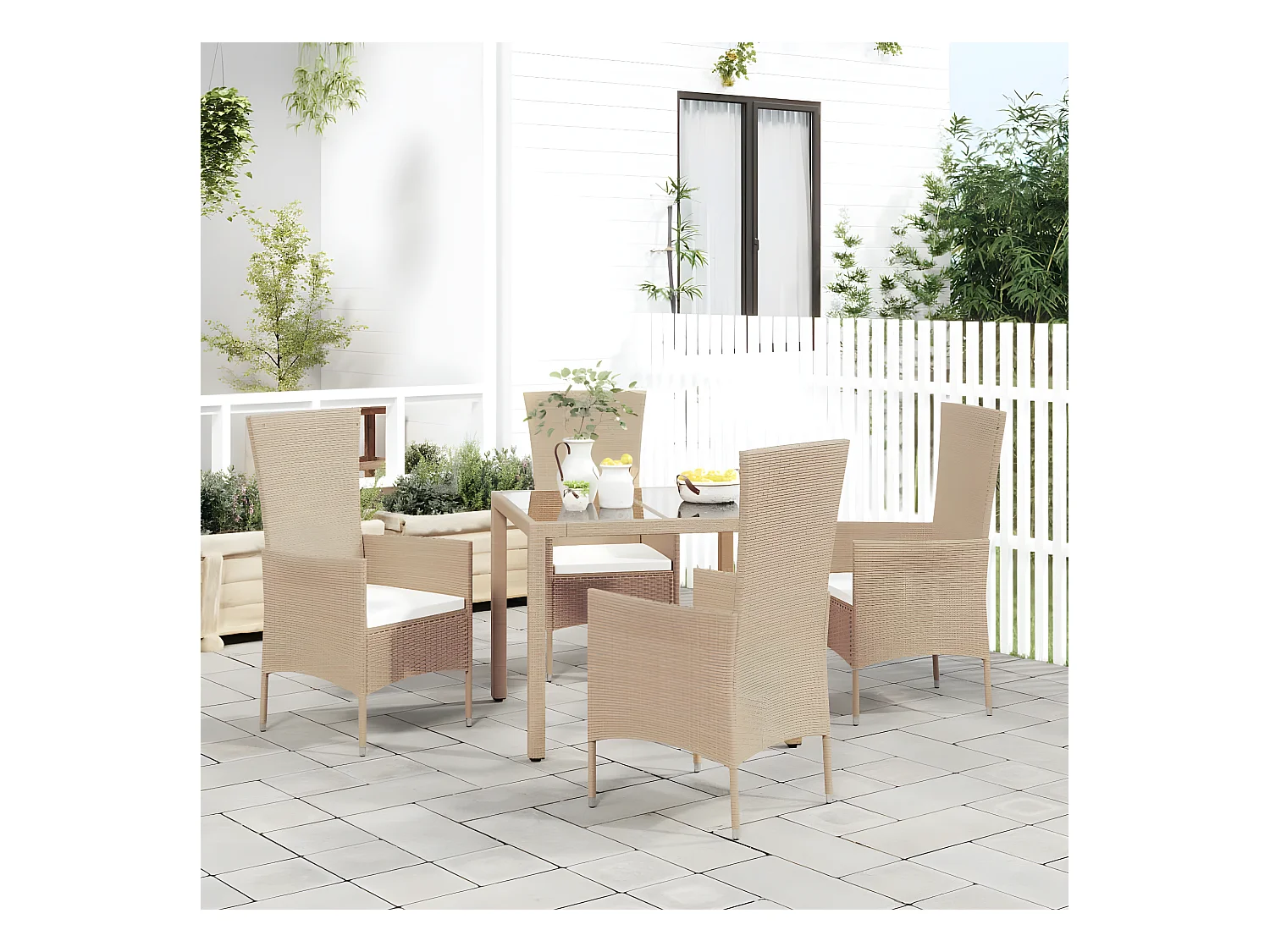 Chaises de jardin avec coussins 4 pcs Résine tressée Beige SEF96625