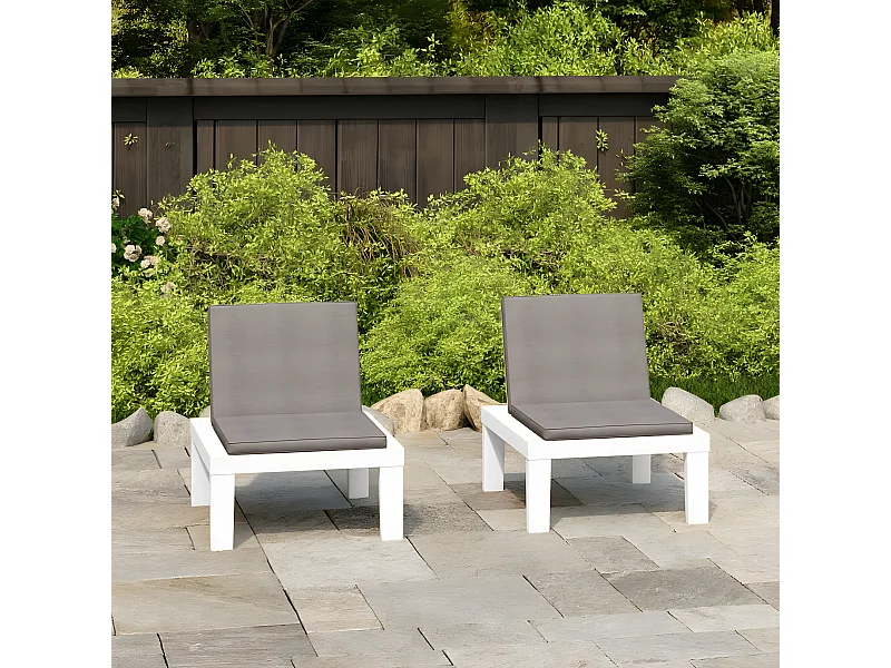 Cadeiras de jardim com almofadões 2 pcs plástico branco PT689023