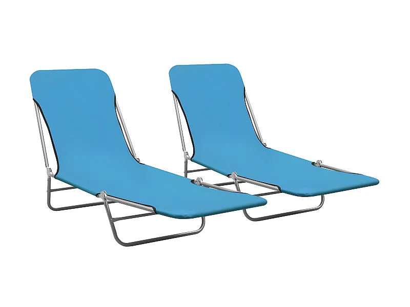 Chaises longues pliables 2 pcs Acier et tissu Bleu PEWV82756