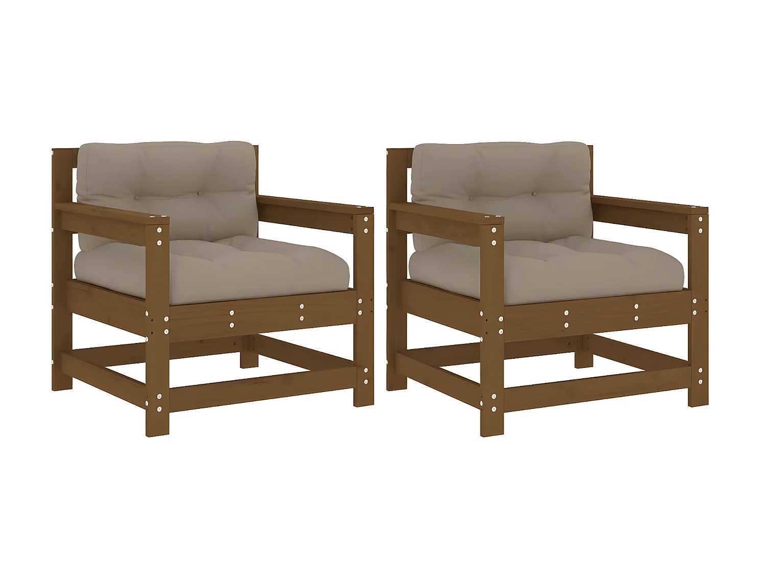 lot de 2 Chaises de jardin avec coussins marron miel PWRS33786