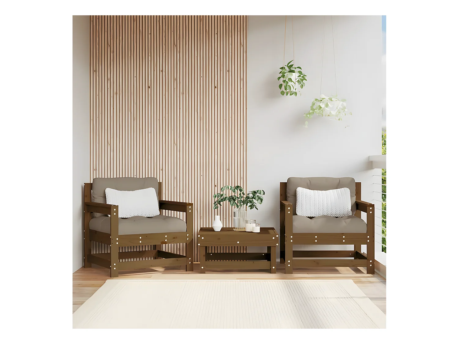 lot de 2 Chaises de jardin avec coussins marron miel PWRS33786