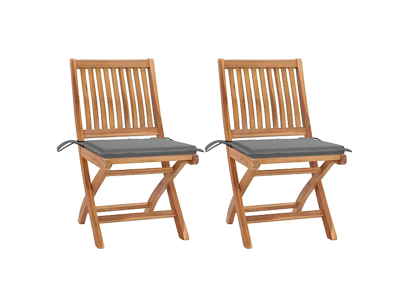 Chaises de jardin 2 pcs avec coussins gris Bois de teck massif SEF94908