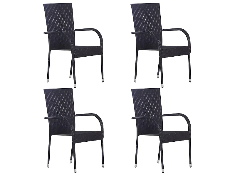 Chaises empilables d'extérieur 4 pcs Résine tressée Noir SEF80401