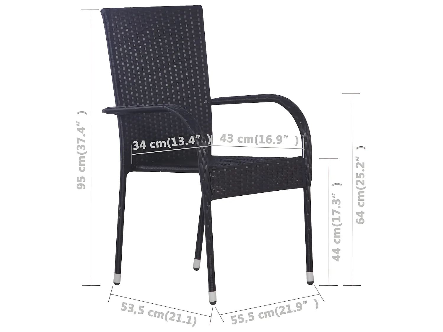 Sillas de jardín apilables 4 unidades ratán sintético negro ES93377