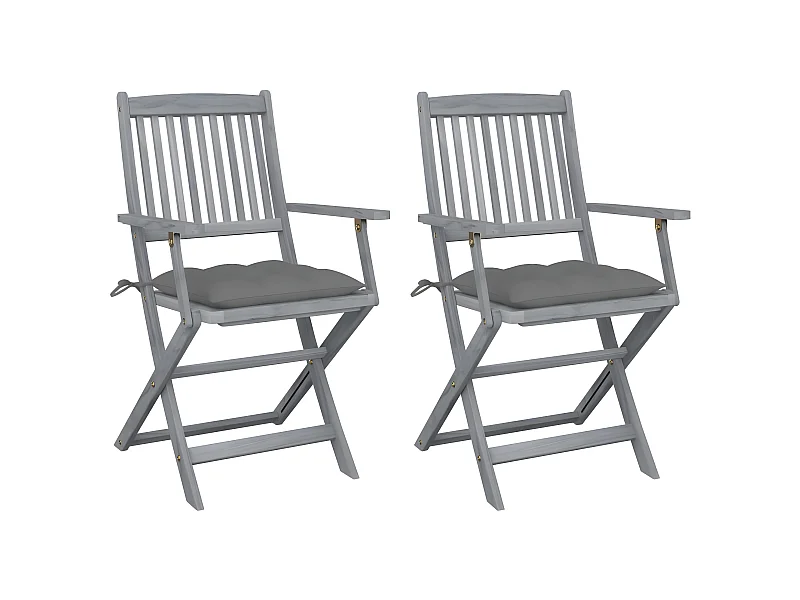 Chaises pliables d'extérieur 2 pcs avec coussins Bois d'acacia SEF72524