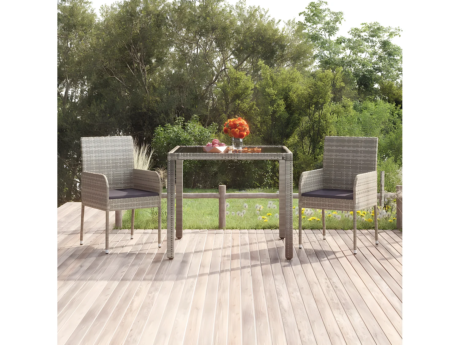 Chaises de jardin avec coussins 2 pcs Résine tressée Gris SEF89216
