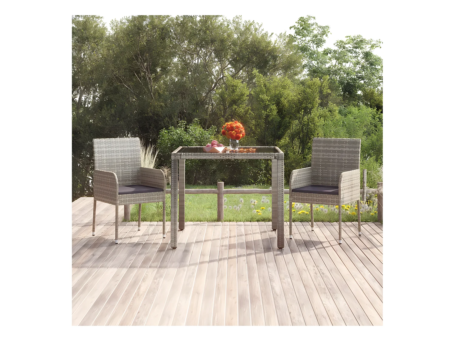 Chaises de jardin avec coussins 2 pcs Résine tressée Gris SEF89216