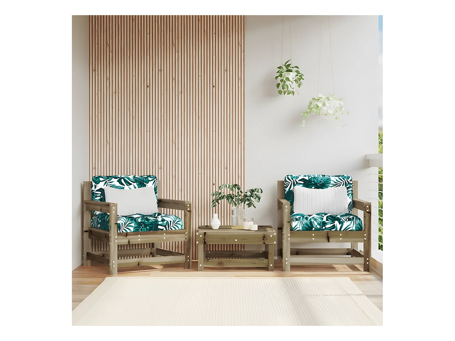 lot de 2 Chaises de jardin avec coussins bois de pin imprégné PWRS22680