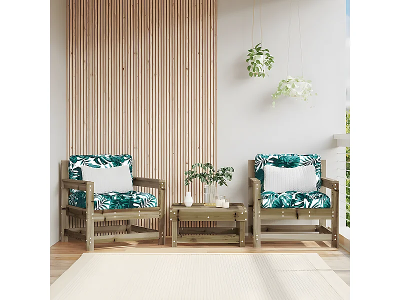 lot de 2 Chaises de jardin avec coussins bois de pin imprégné PWRS22680