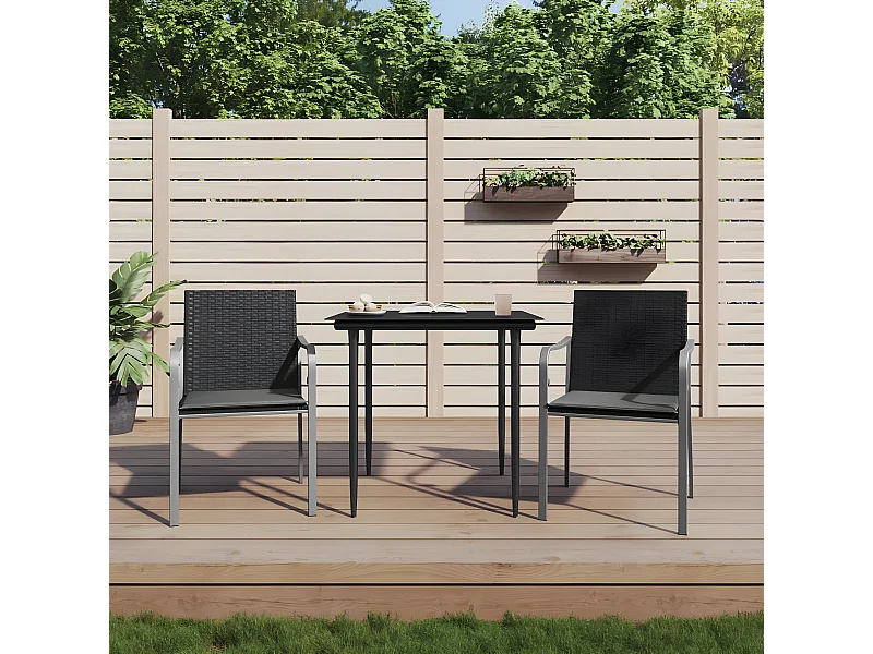 Cadeiras jardim c/ almofadões 2 pcs 56x59x84 cm vime PE preto PT223857