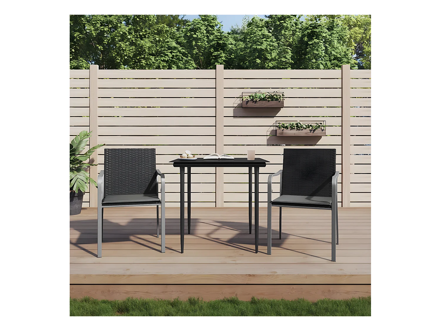 Chaises de jardin avec coussins lot de 2 noir 56x59x84 cm rotin SEF59234