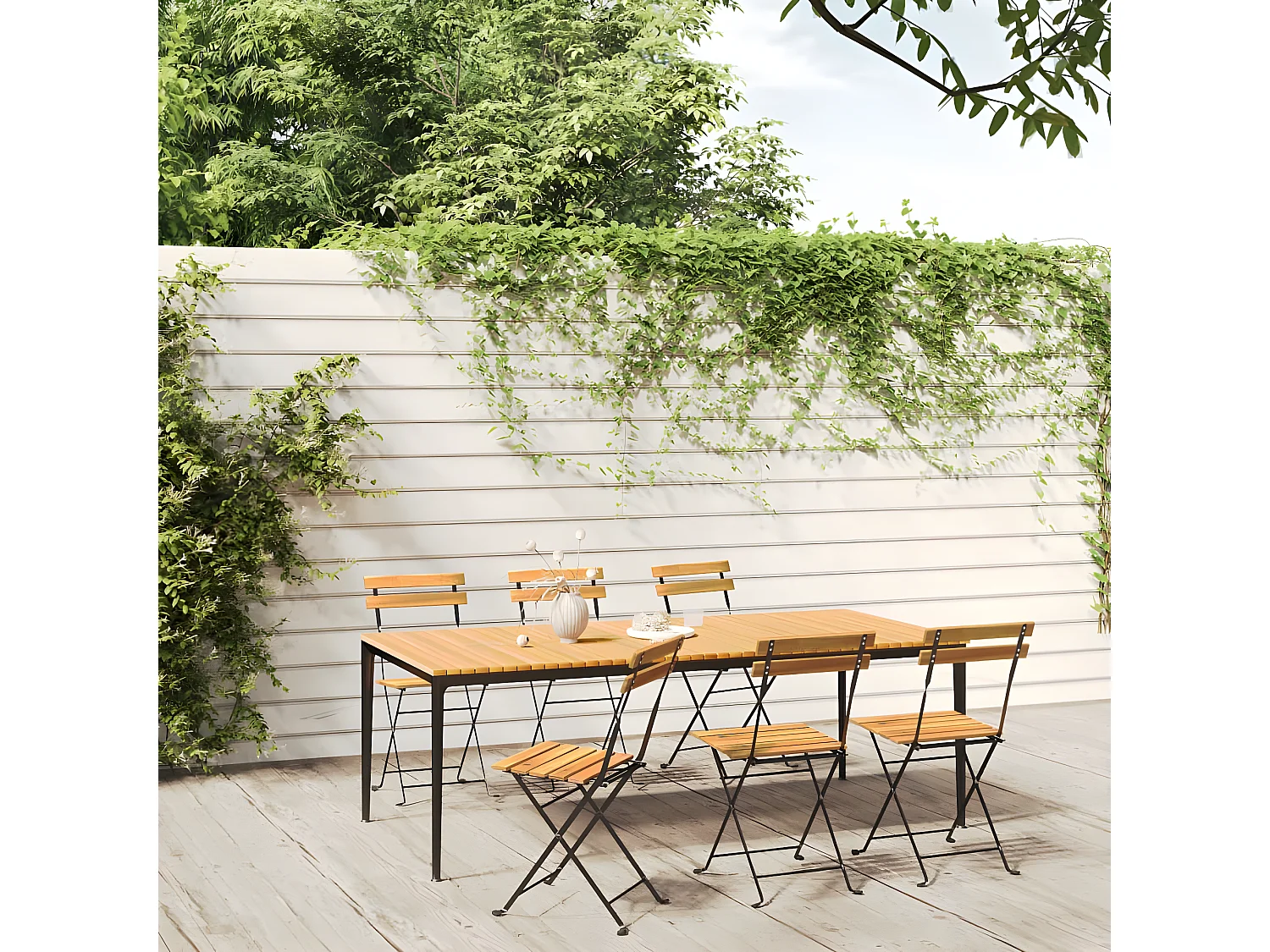 Chaises pliables de jardin 6 pcs Acier et bois d'acacia massif SEF74720