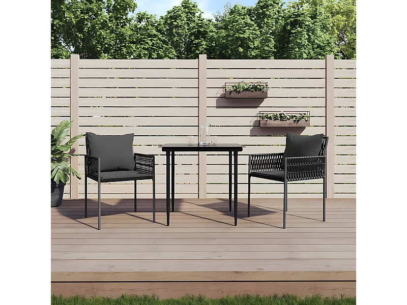 Cadeiras jardim c/ almofadões 2 pcs 54x61x83 cm vime PE preto PT708220