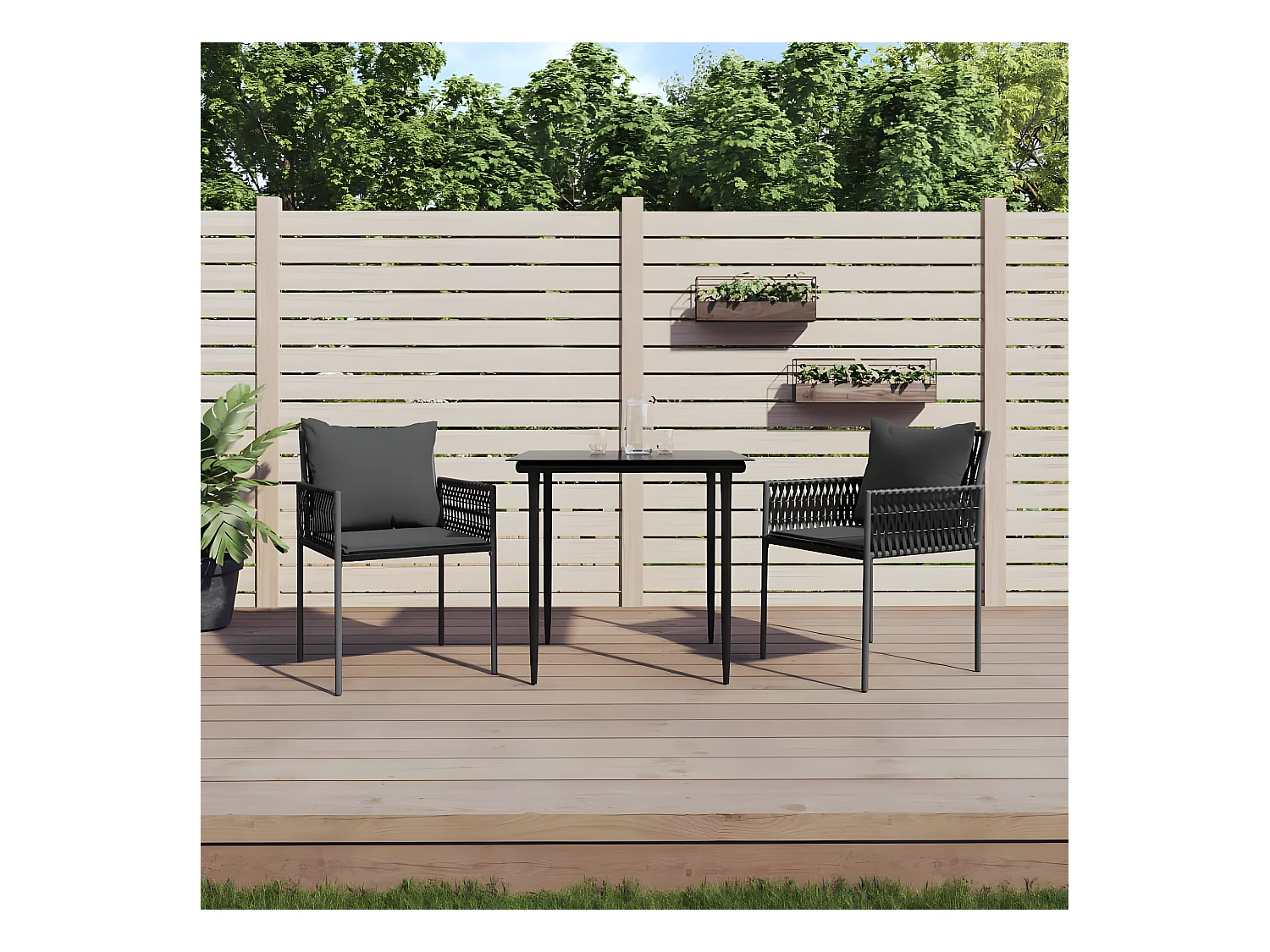 Chaises de jardin avec coussins lot de 2 noir 54x61x83 cm rotin SEF74851
