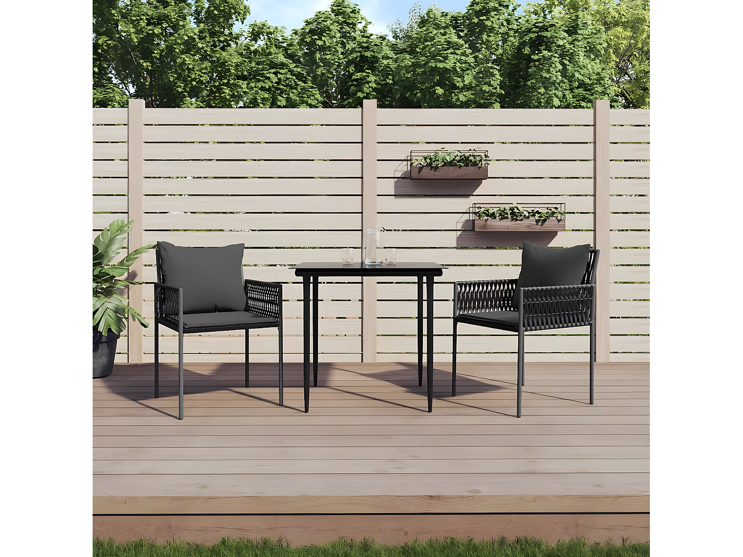 Tuinstoelen 2 st met kussens 54x61x83 cm poly rattan zwart NL72157