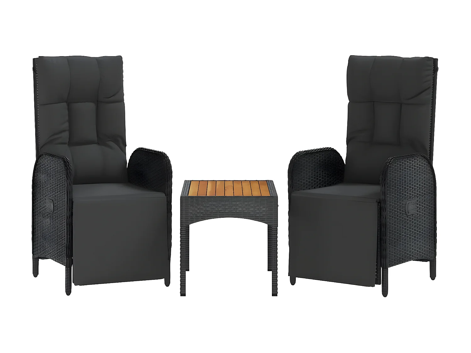 Chaises inclinables de jardin 2pcs et table noir résine tressée SEF65716